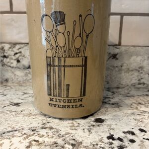 Pearson Beige Vintage Ceramic Kitchen Utensil Holder with Printed Graphic